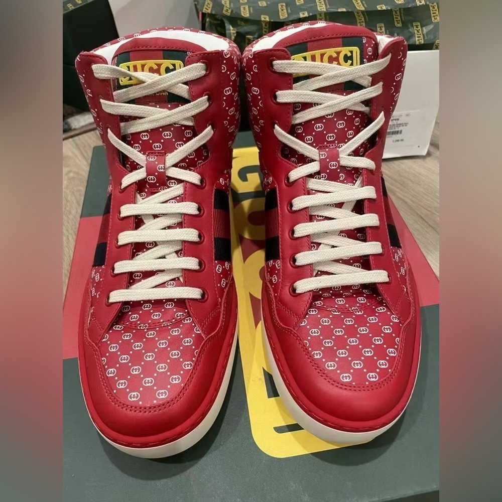 Authentic Gucci x Dapper Dan Mens Red High Top Sneaker Shoes Size 8 NIB - Picture 3 of 8